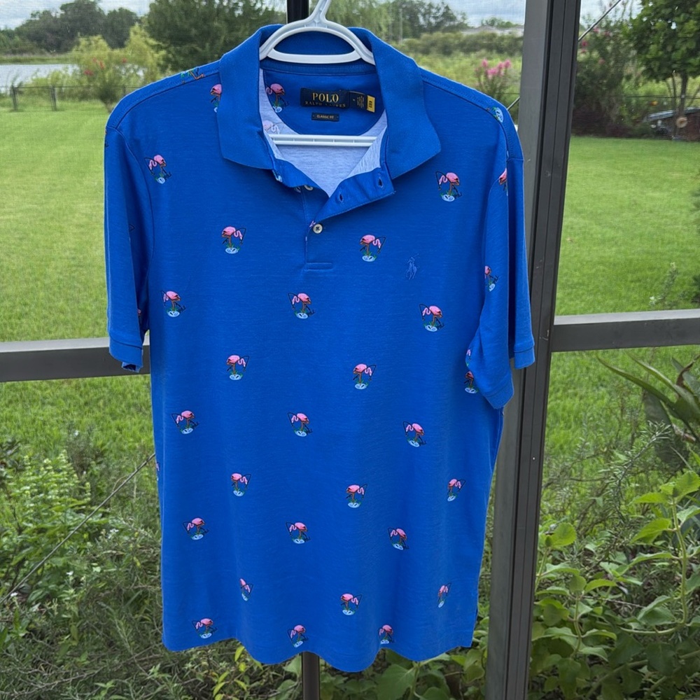 Polo Ralph Lauren fishing Flamingo classic fit Shirt Medium Short Sleeve